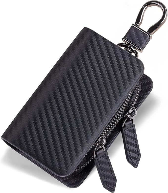 VISOUL Car Key Case Holder Double Zipper, Leather Car Smart Key Fob Case with Keychain for Men and Women