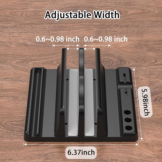 Vertical Laptop Stand Holder - Adjustable ABS Plastic Laptop Holder Vertical, Space-Saving 4 in 1 Compatible with All MacBook Pro Air, Mac, HP, Dell, Microsoft Surface (Black)