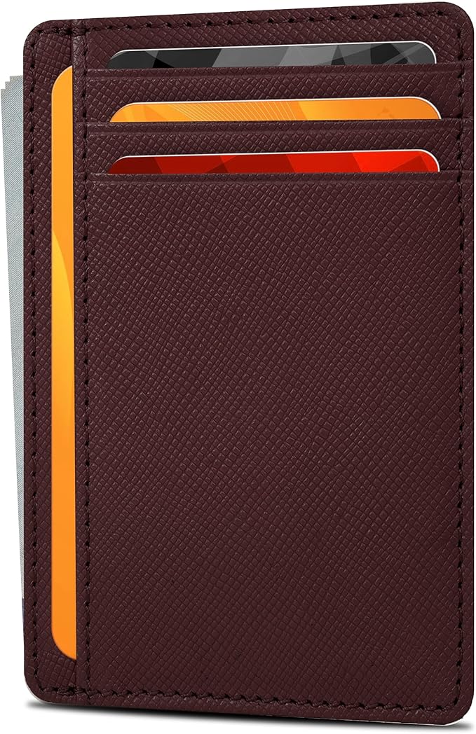 Real Leather Slim Minimalist Wallet for Men and Women -RFID Blocking Front Pocket Thin Credit Card Holder Stylish Wallets (Berry)
