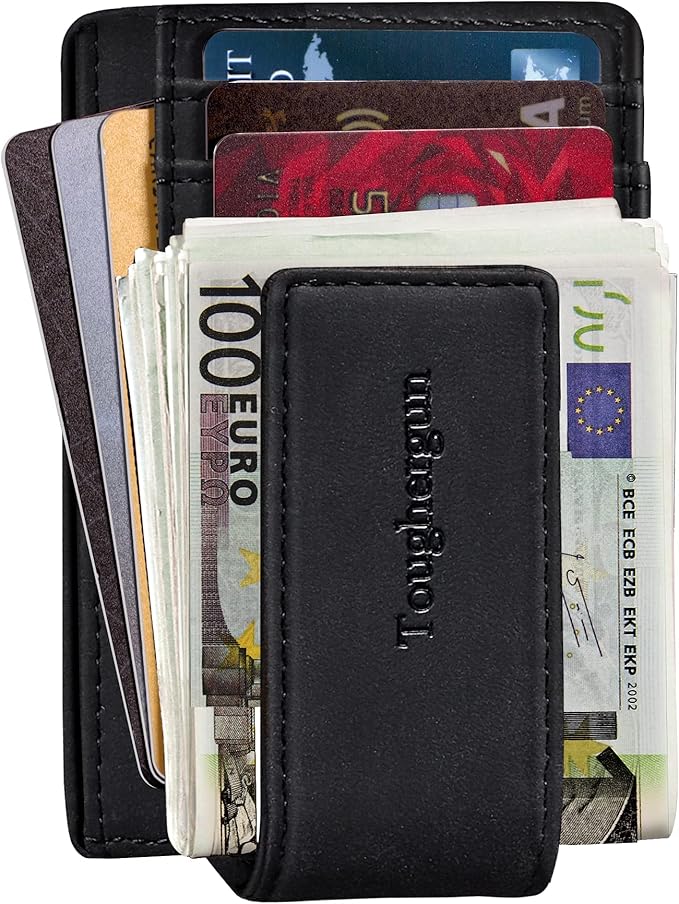 Toughergun Slim Wallet for Men RFID Blocking Money Clip, Minimalist Front Pocket Credit Card Holder, Magnetic Thin Mens Wallets with ID Window
