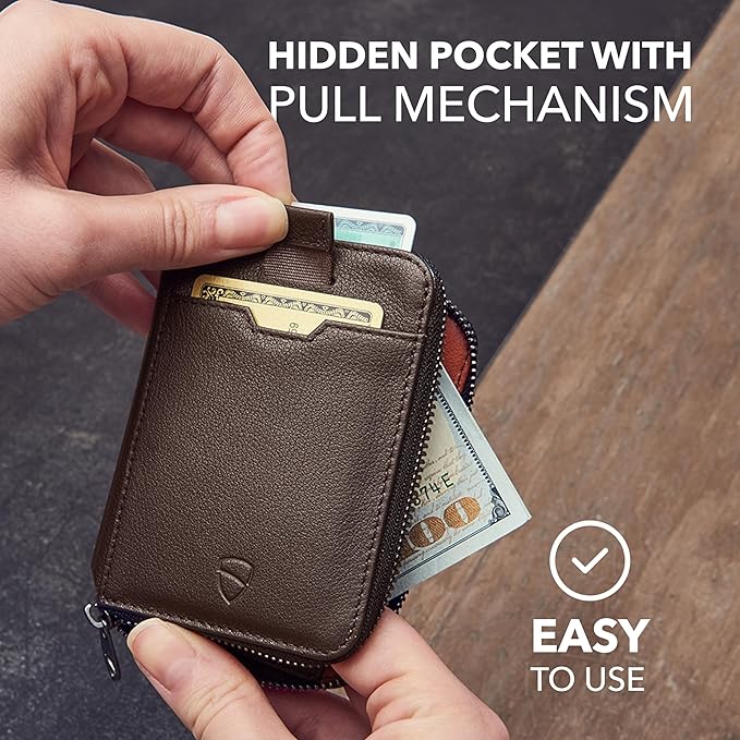 Vaultskin NOTTING HILL Minimalist Leather Zipper Wallet for Women and Men: Slim Multi Cardholder with RFID Blocking and Keychain Ring