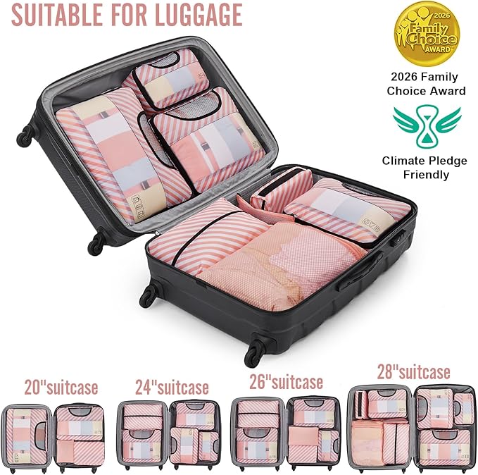 8 Set Packing Cubes for Travel Essentials, Suitcase Organizer Bags in 4 Sizes, Carry-On Luggage Accessories with Laundry Bag, Airplane Must Have, Gifts for Women Men