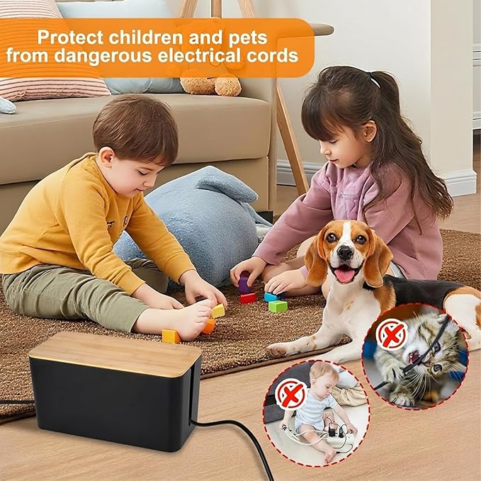 Cable Management Cord Cover Wire Hider Box Concealer Organizer Protector System for Home Theater Entertainment Center Office School (Wood Black)