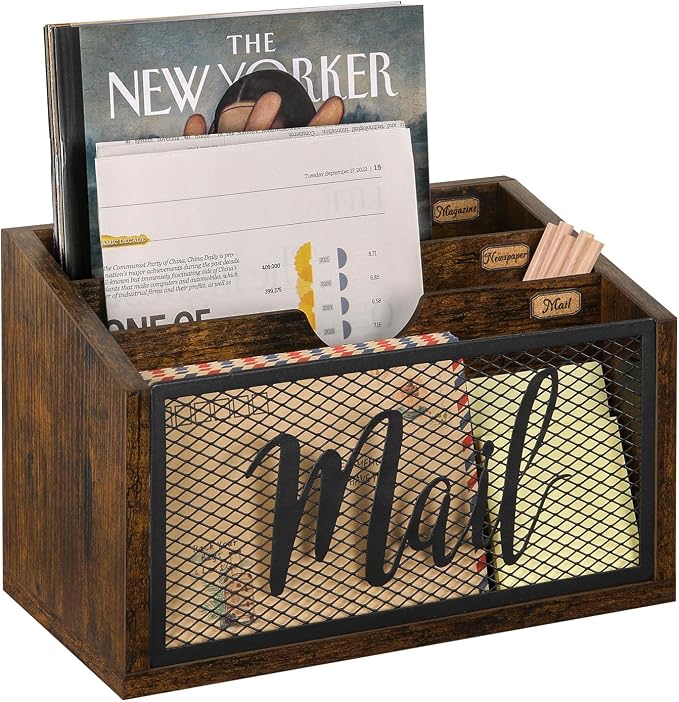 YINMIT Mail Organizer Countertop, Mail Holder, Mail Sorter for Desk, Desktop Mail Basket, Mail Organizer Wall Mounted, Office Desk Organizers and Accessories for File Paper Folder