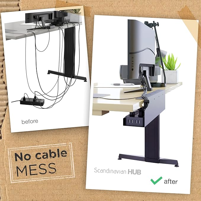 Under Desk Cable Management Tray - No Drill Organizer for Glass Desk. Perfect Standing Cable Management Rack (Black Wire Tray - Single 17'')