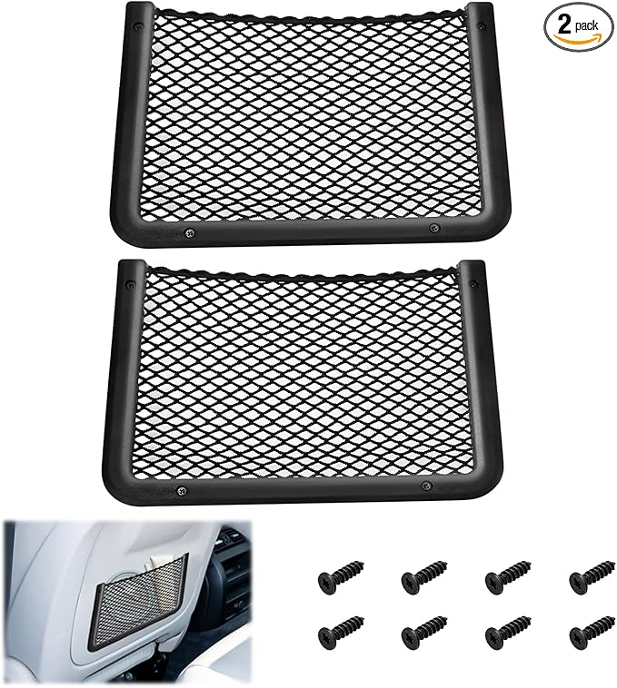 2 PCS Car Net Pocket, ABS Plastic Frame Cargo Net Storage Car Pockets Phone Net, Cars Mesh Nets Pockets with Screws for Auto, RV, Boat, and Camper Storage Nets (11.8 x 7.9 Inch)