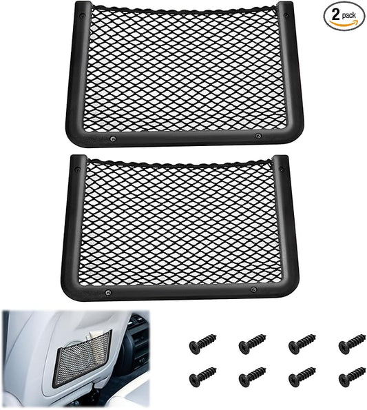 2 PCS Car Net Pocket, ABS Plastic Frame Cargo Net Storage Car Pockets Phone Net, Cars Mesh Nets Pockets with Screws for Auto, RV, Boat, and Camper Storage Nets (11.8 x 7.9 Inch)