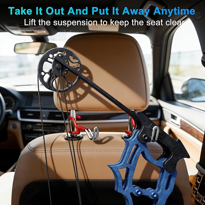 2-Pack Hard Hat Holder for Truck: Heavy Duty Bow Buddy - Universal Bow Carrier for SUV, Trucks Or Sedans, Headrest Hooks, Seat Back Organizer for Bags, Hard Hats & Archery Equipment