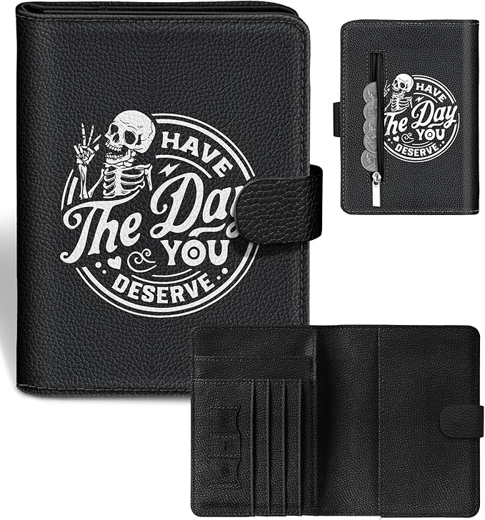 Slohif Passport Wallet Holder Cover for Travel - Women Men RFID Blocking Passport Book Case Protector, Black Fun Skull Skeleton Leather Personalized Organizer Slim Carrier Boarding Pass Cards Slots