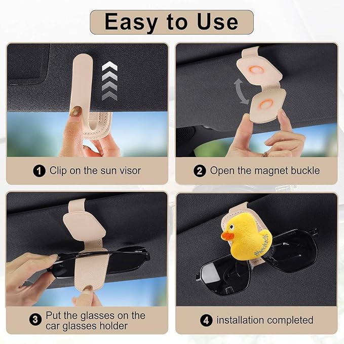 Duck Sunglasses Holder for Car Visor,Magnetic Leather Sunglass Holder,Ticket Card Clip Sunglasses Mount,Ducks Car Decor Visor Accessories Gadgets Duck Loves Gifts for Women,Men,Mom