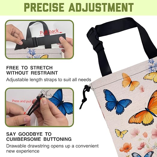 Car Trash Bag Vintage Butterflies and Flowers Leak-Proof Waterproof Car Garbage Bag with Drawstring Foldable Canvas Trash Bin with Adjustable Buckle for Car Accessories