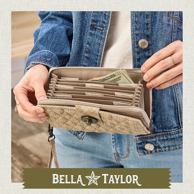 Bella Taylor Cash System Wallet for Envelope Budgeting - RFID Protected - Cash Stuffing Wallet with Detachable Wristlet