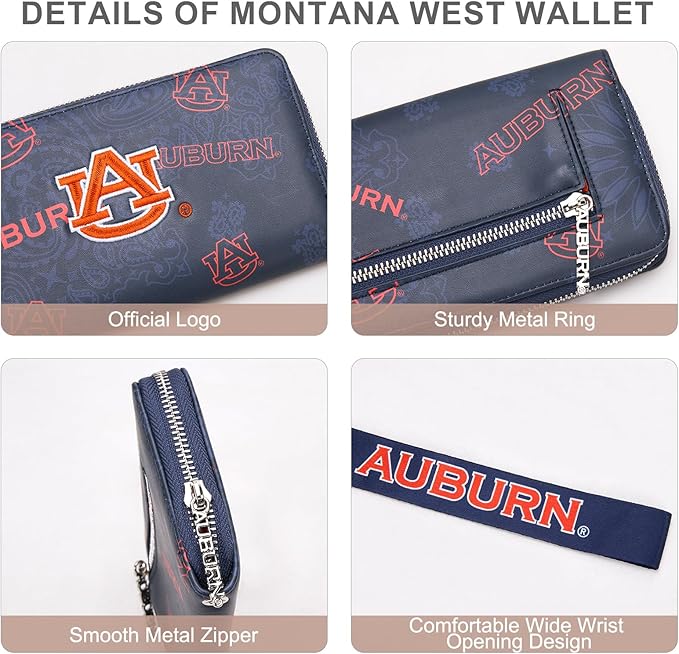 Auburn Wristlet Wallet for Women, Auburn Official Licensed Purse with RFID Blocking Card Slot, Clutch Wallet for Gift, Game Day & Concert (Size: 7" x 1" x 4) | Navy, NC-AU011NY