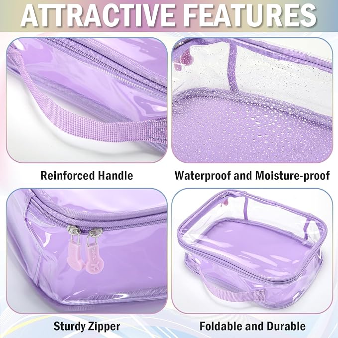 6 Pcs Clear Packing Travel Cubes Set Reusable See Through Premium PVC Plastic Organizer Bag with Handle for Summer Camp Travel Luggage Storage Organizer Multipurpose Pouch Toiletry Bag(Bright Color)