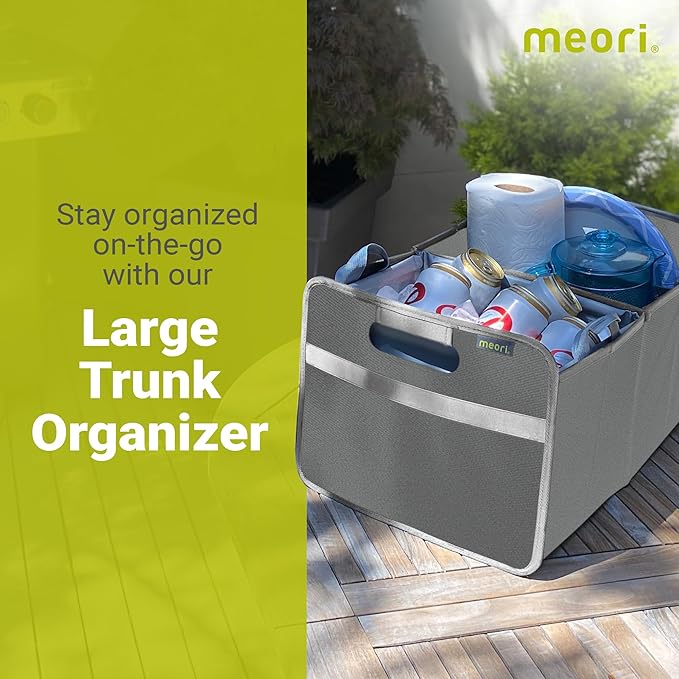 meori Large Trunk Organizer for Groceries Collapsible Granite Grey Storage Car SUV 2 Compartments
