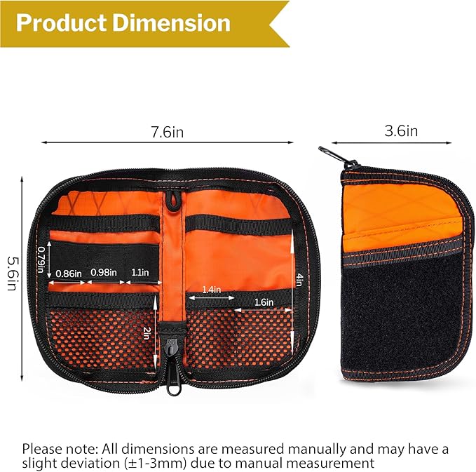 VIPERADE VE10 EDC Pouch Small Pocket Tool Pouch with 10 Compartments, Men's Pocket Organizer for Multitools, EDC Organizer with Patches Area for DIY (X-pac Orange)