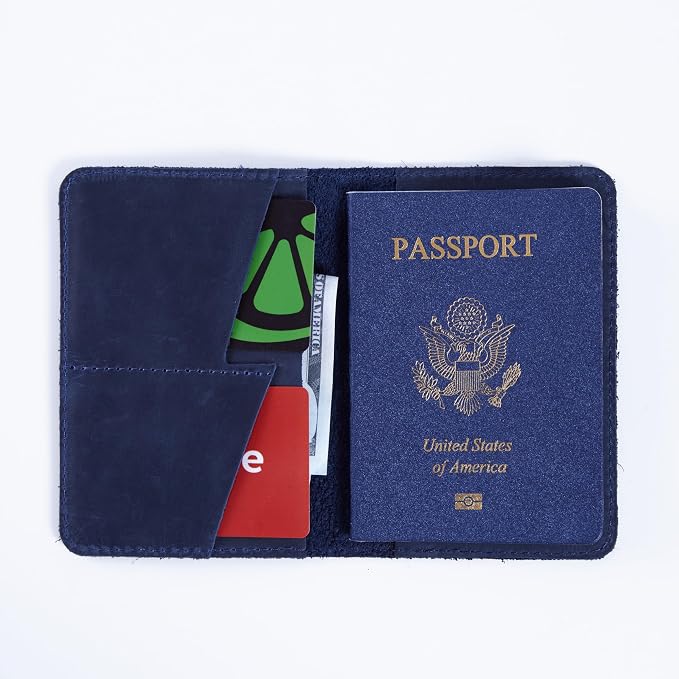 INCARNE US Leather Passport Holder for Travel - Passport Case - Passport Wallet for Men - Passport Cover for Women Sleeve Protector - Travel Essentials Vacation Luggage Travel Gifts - Vintage Blue