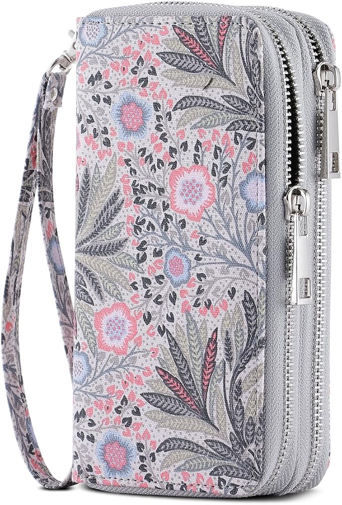 Cellphone Wallet for Women Dual Zipper Long Purse with Removable Wristlet