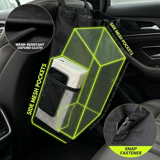 Car Trash Bag, Large Capacity Hanging Auto Trash Can Collapsible Portable Organizer with Storage Pocket, Waterproof Leakproof Oxford Cloth Garbage Bag for Cars Trucks SUVs