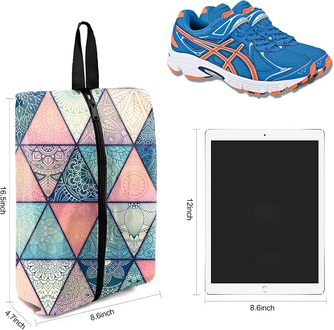 BeeGreen Shoe Bags 6 Pack Geometry Design for Travel with Handle as Packing Organizers for Suitcase and Luggage | Portable Nylon Storage Accessories for Vacations, Essential Gifts for Women and Men