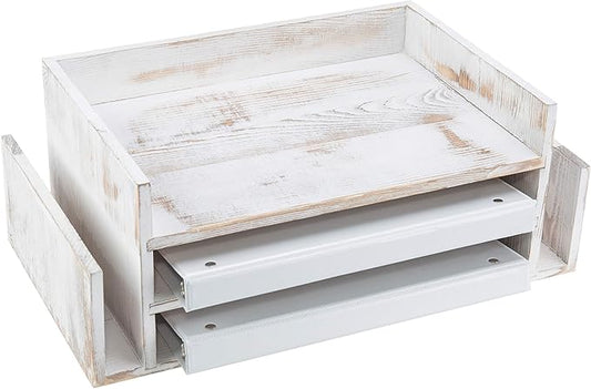 MyGift 3-Tier Desk Organizer & File Tray, Wood Letter Holder for Office, Farmhouse White Wood Desktop Document Organizer with Paper Storage