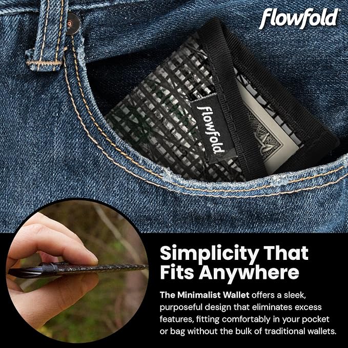 Flowfold Recycled Sailcloth Minimalist Card Holder Wallet | Slim and Durable with Cash pocket and Credit Card Slot | Minimalist Wallet Made in USA Holds 6-8 Cards