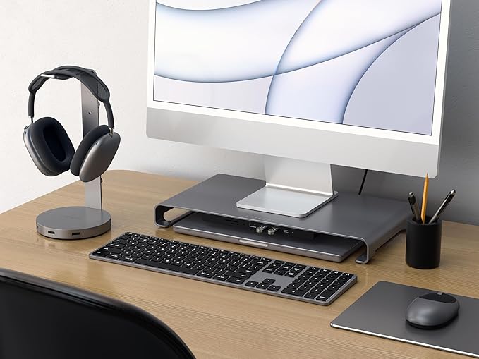 Satechi USB C Hub Monitor Stand for Desk with USB-C Data Port, 3 USB 3.0 Ports, Micro/SD Card Readers, Audio Jack, Computer Monitor Stand for Desktop Computers, Monitors, and Laptops