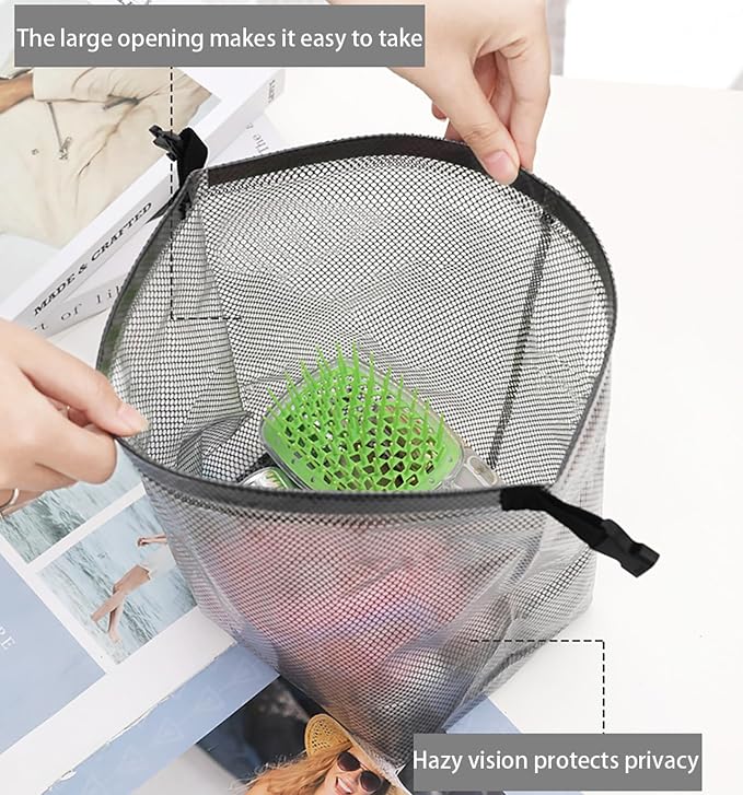 Waterproof Mesh Cosmetic Bag for Travel Gym Bathroom Quick-Dry Toiletry Wet Bag Shower Organizer with Handle Portable Makeup Pouch White 2PCS