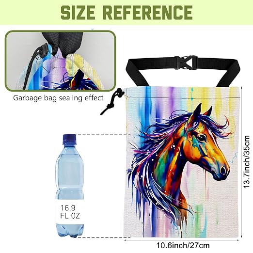 Car Garbage Bag Abstract Watercolor Horse Hanging Drawstring Car Organizer and Storage Bag with Adjustable Buckle Canvas Garbage Bin for Back Seat or Hanging Headrest Car Decor Road Trip Essentials