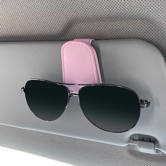 KIWEN Sunglasses Holders for Car Visor, Magnetic Leather Glasses Eyeglass Clip for Car, Ticket Card Clip Sunglasses Mount, Car Visor Accessories Gadgets (1, Pink)