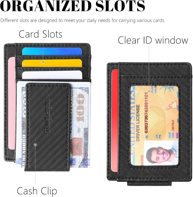 Toughergun Slim Wallet for Men RFID Blocking Money Clip, Minimalist Front Pocket Credit Card Holder, Magnetic Thin Mens Wallets with ID Window