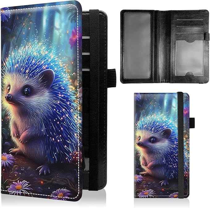 Check Book Cover for Personal Checkbook with Duplicate Checks for Women's & Men PU Leather Wallets Check Book Holder with Pen Card Slots Elastic Strap,Cute Hedgehog