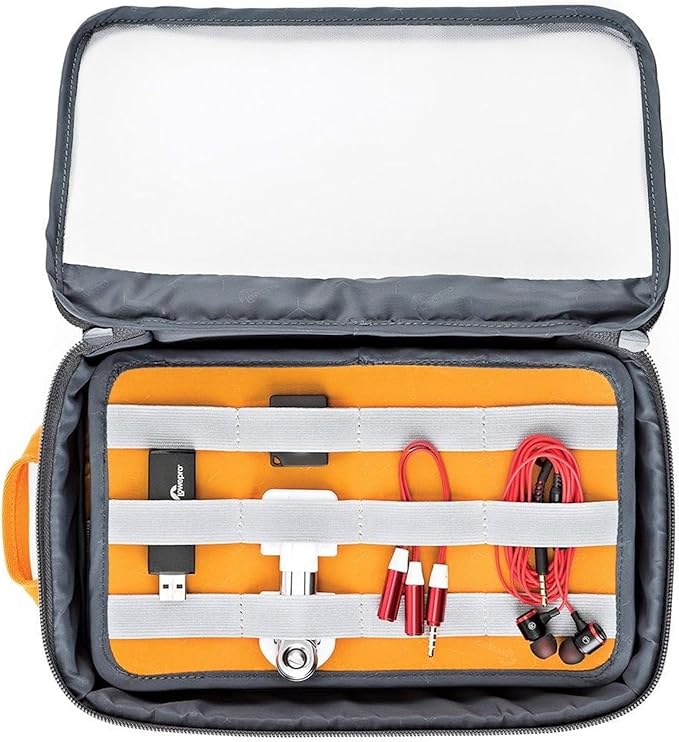 Lowepro GearUp Pouch Large, Travel Essentials, Travel Case for PC Cables, Adapters, Batteries, Chargers, Small Cameras, USB Sticks and Laptop Accessories, Made of Recycled Fabric, Grey