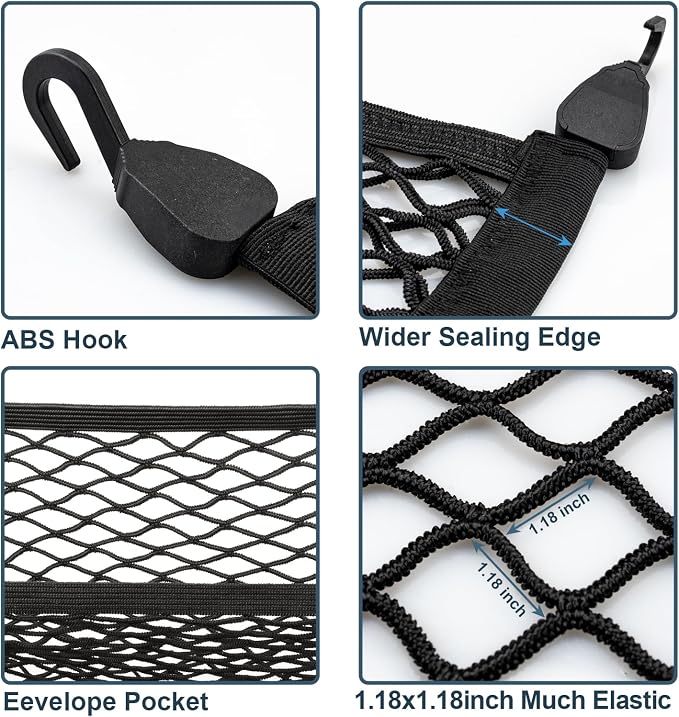 Truck Bed Cargo Net 60x18 Inch Elastic Double Mesh Organizer for Ford F150 Chevy Silverado GMC Sierra Heavy Duty Truck Bed Storage Net with ABS Hooks Automotive Cargo Net for Pickup