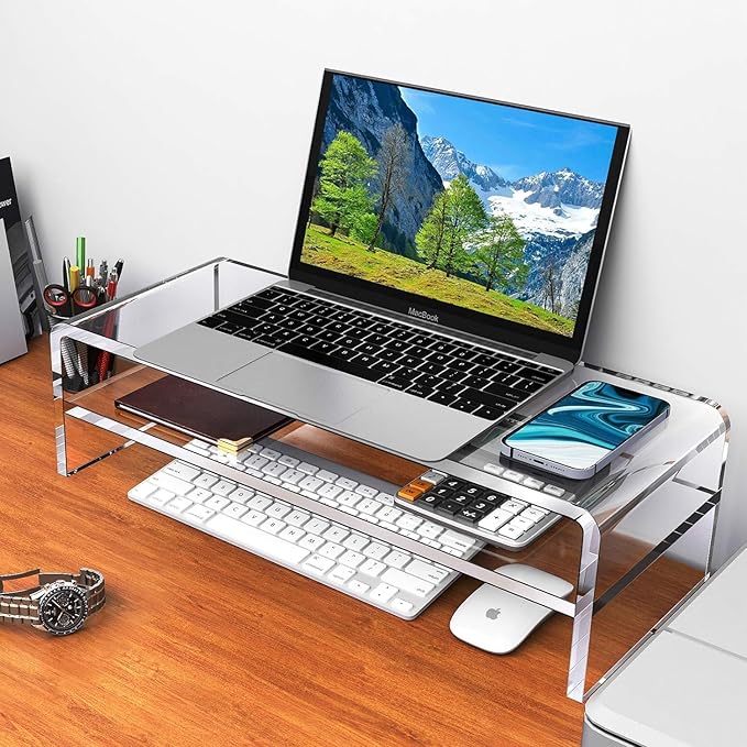 Egchi Acrylic Monitor Stand, 2 Tiers Computer Monitor Riser(20x8x5.5 Inch), Monitor Riser/Computer Stand for Home,Office,Business,PC Desk Stand for Keyboard Storage& Multi-Media Laptop Printer Screen