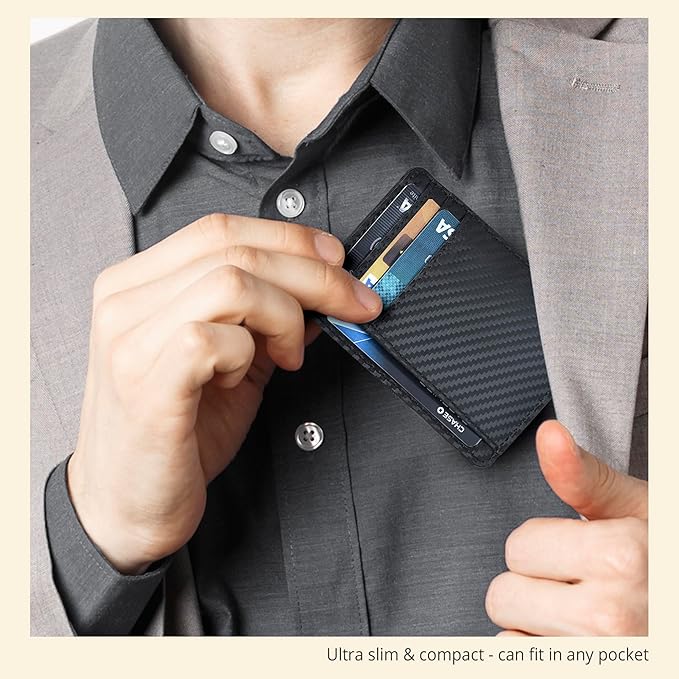 Real Leather Slim Minimalist Wallet for Men and Women -RFID Blocking Front Pocket Thin Credit Card Holder Stylish Wallets (Jet Black)