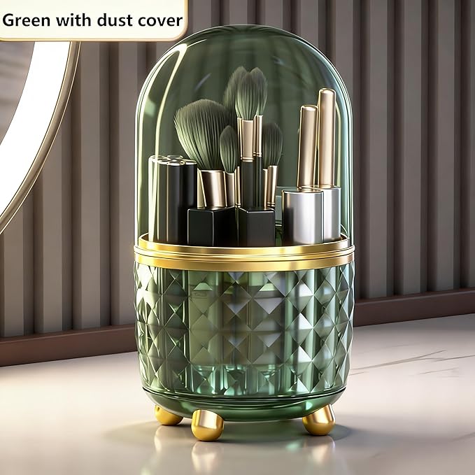 360° Rotating Dust-Proof Multi-Purpose Storage Organizer - Perfect for Silverware, Utensils (Forks, Knives) & Makeup Brushes, Countertop Holder for Kitchen & Vanity