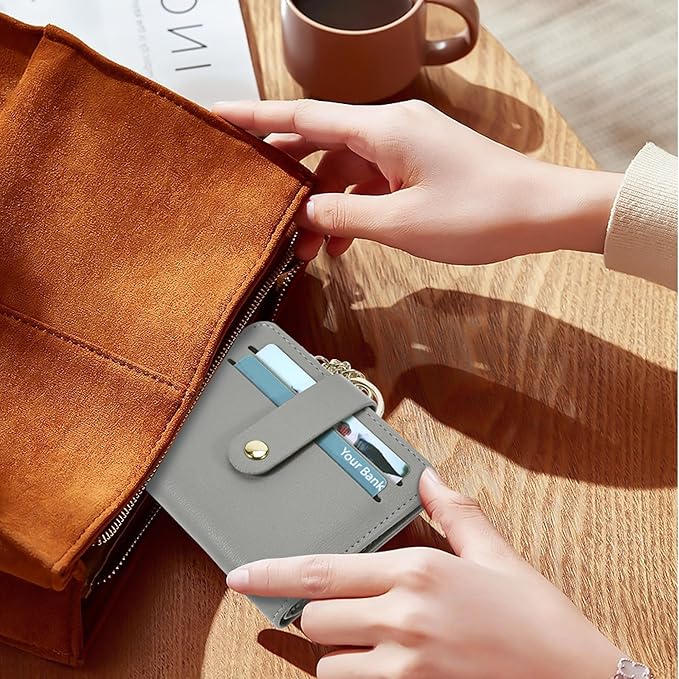 Airkit Small Wallets Woman RFID Blocking Leather Credit Card Holder - with ID Window - Card Wallets for Women - with Zipper Coin Purse - Keychain Wallet