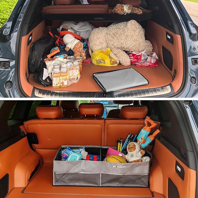HiMagics Collapsible Waterproof Car Trunk Organizer, Soft PVC Storage Bin with Rugged PVC-Coated Fabric for SUV & Truck (Stone Gray, PLUS)