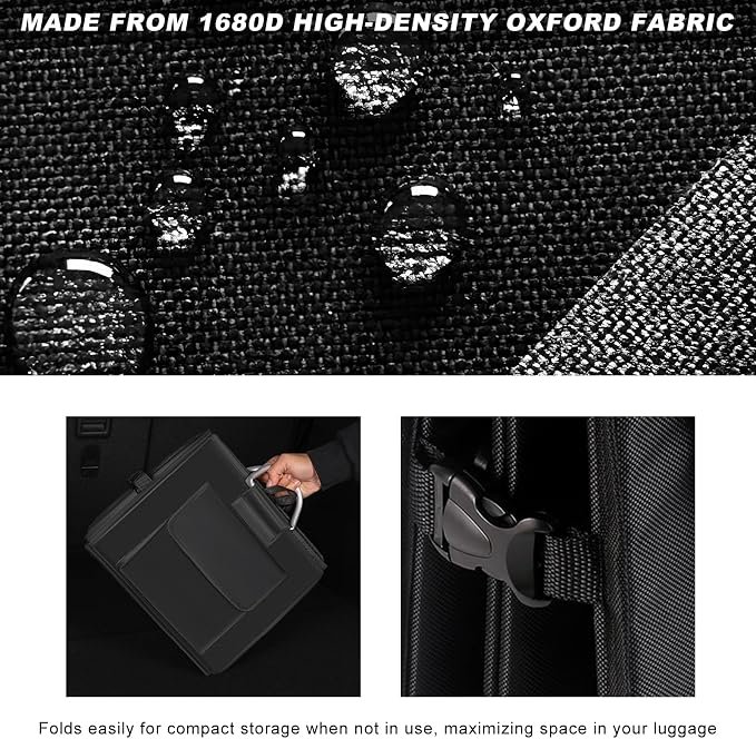 Car Trunk Organizer with Lid, 28L Waterproof Oxford Fabric Auto Trunk Cargo Storage Box w/Aluminium Alloy Handle, Collapsible 2-Compartment Storage Organizer for RV SUV Truck (Black)
