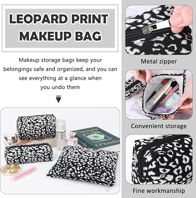 3 Pcs Makeup Bag Cosmetic Bag Set for Girls Women Travel Organizer Bathroom Toiletry Pouch Large Capacity Storage Bag (Black-2)