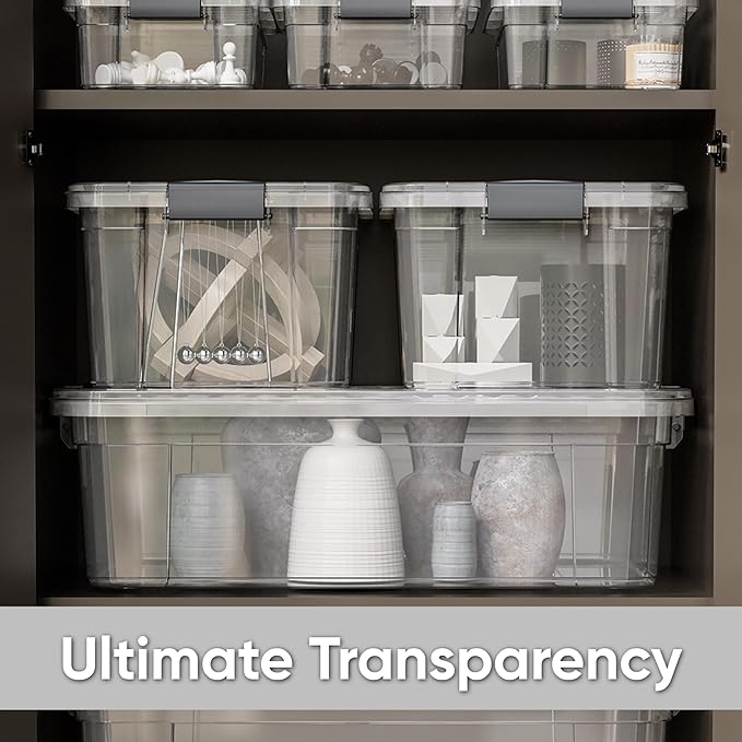 Superio Clear Storage Box with Lid, 13.7 Qt Plastic Container Bins for Organizing, Stackable Crates, BPA Free, Non Toxic, Odor Free, Organizers for Home, Office, School, and Dorm, 10 Pack