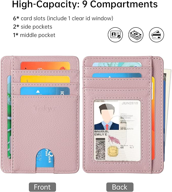 Teskyer Slim Wallet for Men, Minimalist Front Pocket RFID Blocking Leather Wallet Credit Card Holder for Men & Women