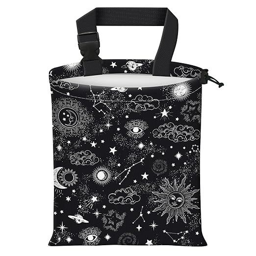 Car Trash Bag Large Hanging Can for Back of Seat, Cute Waterproof Car Garbage Bag for Vehicle, Travelling, Outdoor Cute Black White Universe
