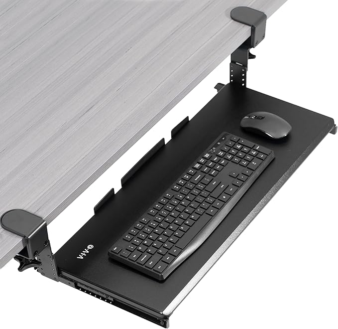 VIVO Large Height Adjustable Under Desk Keyboard Tray, C-clamp Mount System, 27(33 Including Clamps) x 11 inch Slide-Out Platform for Typing, Black, MOUNT-KB05HB