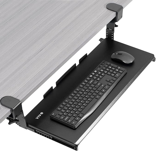 VIVO Large Height Adjustable Under Desk Keyboard Tray, C-clamp Mount System, 27(33 Including Clamps) x 11 inch Slide-Out Platform for Typing, Black, MOUNT-KB05HB