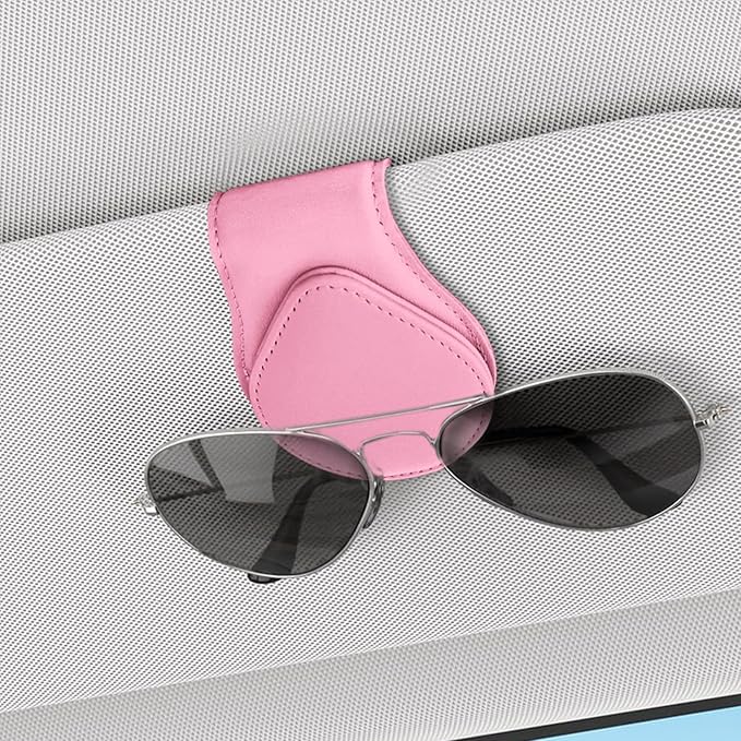Magnetic Sunglass Holder for Car Visor, Sunglasses Visor Clip, Magnetic Leather Vehicle Glasses Ticket Card Clip, Automotive Eyeglass Hanger Organizer Accessories for Most Vehicles (Pink)