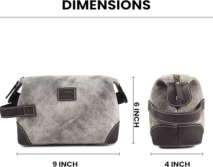 LEATHER VILLAGE Genuine Leather Dopp Kit for Men & Women – Travel Vintage Toiletry Bag with Waterproof Lining, Shaving & Bathroom Essentials Organizer - Distressed Grey
