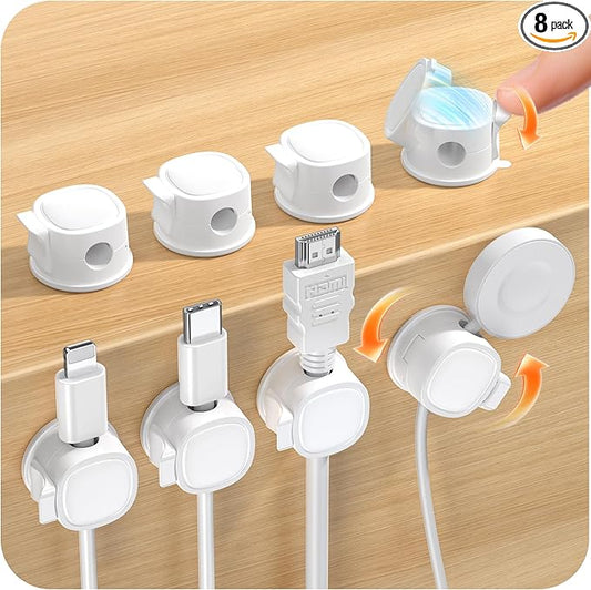 8 Pack Rotatable Cable Clips Cord Organizer,Desk Cable Management Accessory,Cord Clips,Adhesive USB Wire Holder Keeper Organizer for Home Office Desk Phone Car Wall Desktop Nightstand Cable Organizer