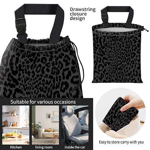 Car Trash Bag Large Hanging Can for Back of Seat, Cute Waterproof Car Garbage Bag for Vehicle, Travelling, Outdoor Luxury Black Leopard